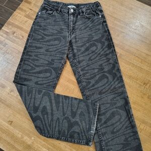 H&M Straight Leg Charcoal Gray Graphic Pattern Jeans Girls Size 16